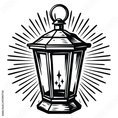 Black lantern with radiating light white rays