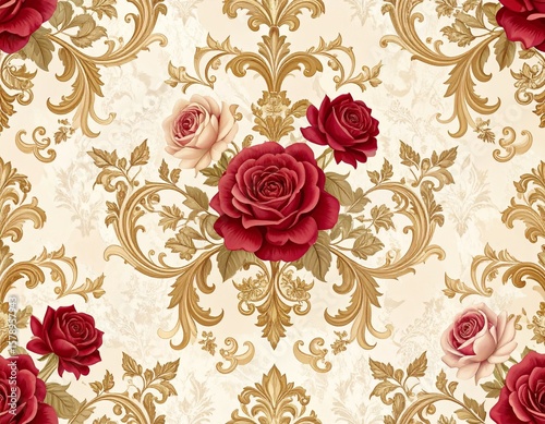 ロココ調の華麗なフローラルパターン｜Rococo-Style Elegant Floral Pattern