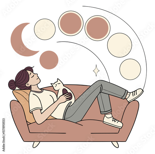 Cat Nap Woman Resting Line Art