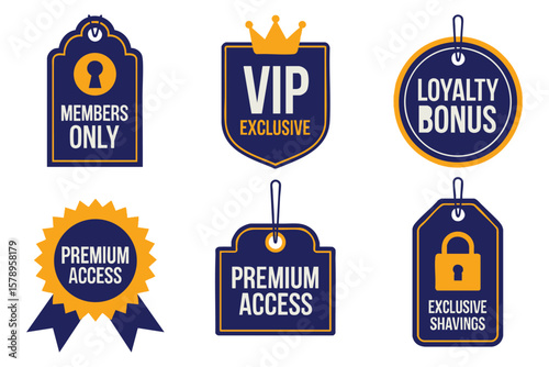 VIP Access, Loyalty Bonus, Exclusive Member Labels & Badges: Premium Design Elements for Marketing & Branding