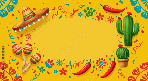 Festive border illustration for Mexican Independence Day celebrations, party invitations, and promotional materials 