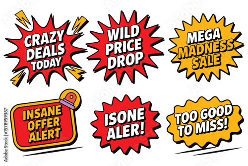 Sale Tags: Crazy Deals, Wild Price Drop, Mega Bargains, Insane Offers for Your Marketing Campaigns