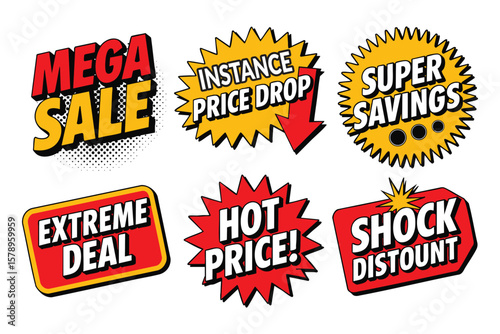Mega Sale & Hot Price: Comic-Style Sale Badges
