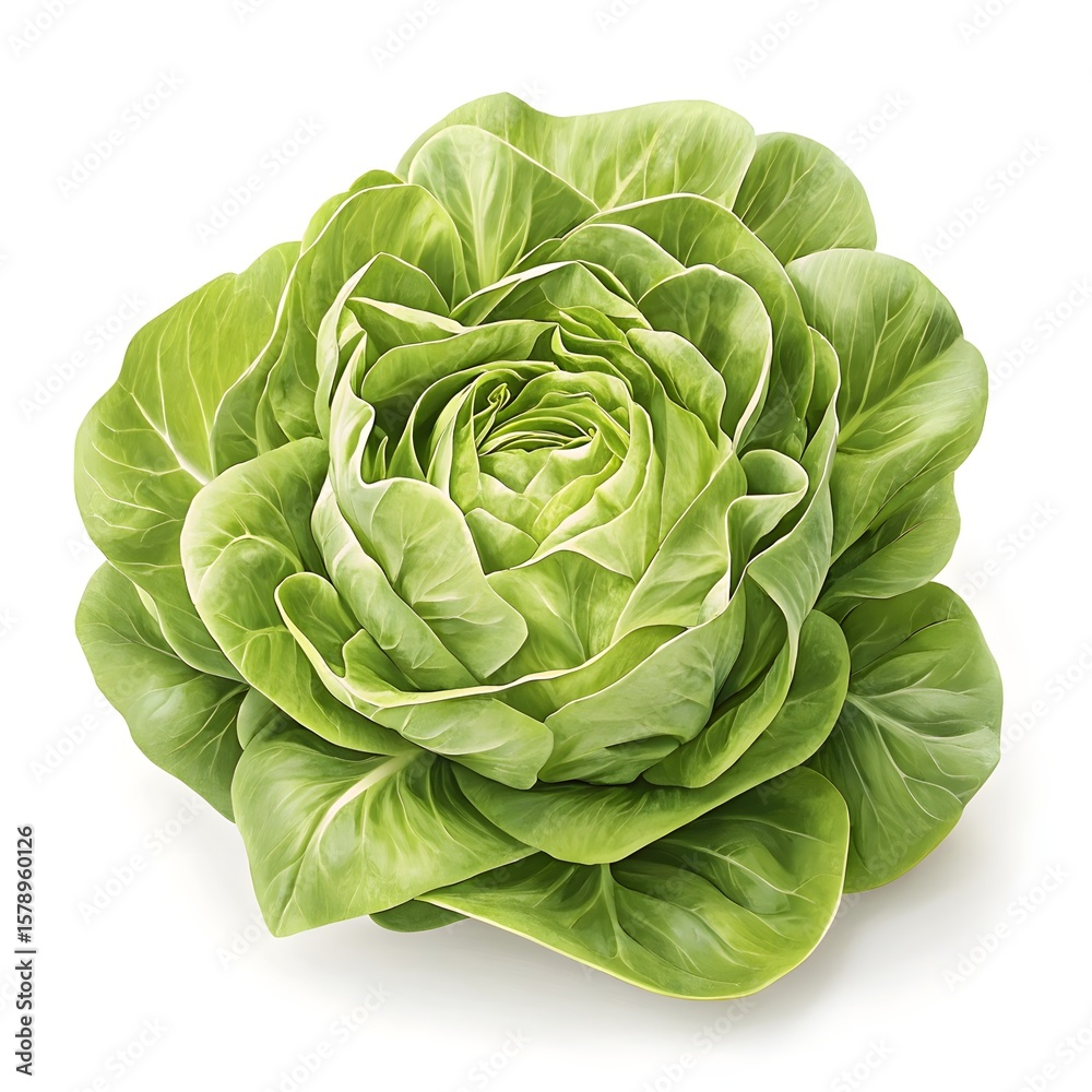 Obraz premium Butterhead Lettuce Fresh Tender Greens Isolated White Background