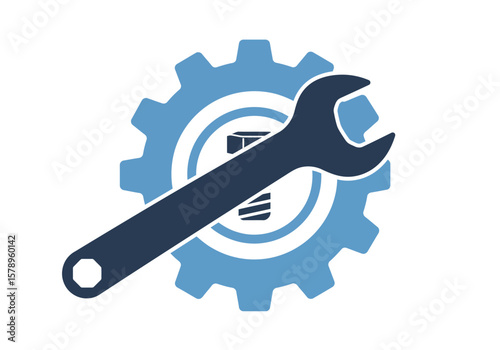 Illustration of a Mechanical Wrench Tool Interacting With a Circular Gear Symbol Representing Engineering and Mechanics Concepts