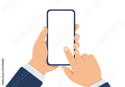Close up shot of a person's hands holding a modern smartphone with a blank screen ready for interaction and content