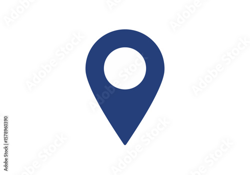 A dark blue location marker icon displayed on a pure white background with no other visual elements present in the composition representing a destination or geographic point of interest