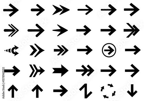 Collection of Various Arrow Shapes and Directions Indicating Movement and Progress