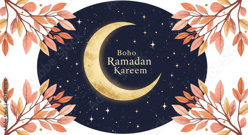 Ramadan Kareem Moon Stars Holiday Celebration Background Illustration