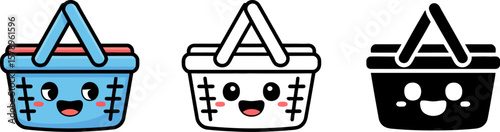 Cute basket vector illustration set shopping basket icon graphic design element kawaii style basket clipart