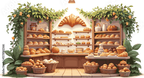 Create a kinds of deferent 3D croissant bakery set vector art with white background.