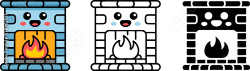Cute fireplace vector illustration, fireplace icon, kawaii fireplace, cartoon fireplace, fireplace clip art