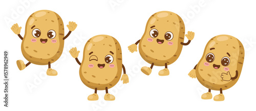 Cute Cartoon Potatoes in Different Poses