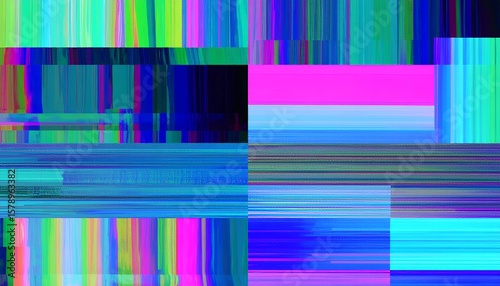 Colorful Abstract Glitch Art Background with Vibrant Lines and Blocks.