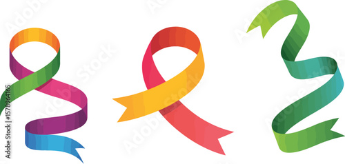 Colorful awareness ribbon vector illustration for support symbol and medical charity campaign design