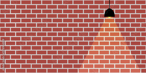 Orange brick wall and orange light from lamp vector