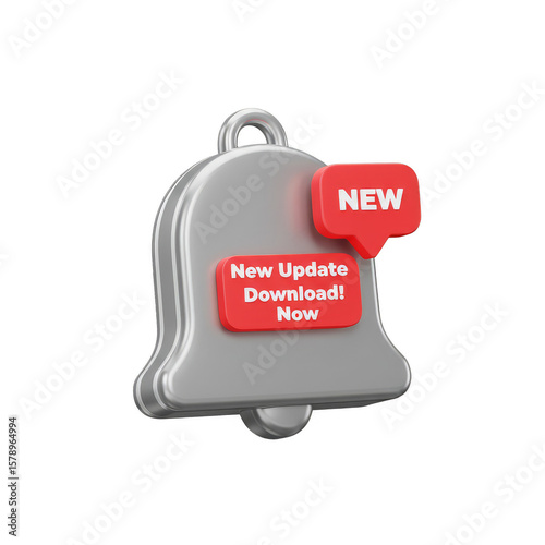 Silver 3D Bell New Update Download Alert Icon Transparent Background