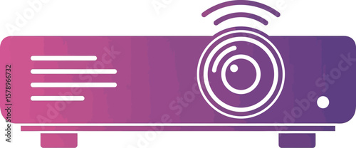 Illustration of a purple and pink projector with wifi signal icon