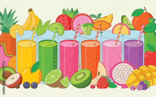 Colorful Fruit Smoothies Variety