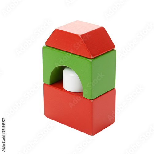 Illustration Red Green Building Blocks Toys Stacked on Transparent Background
