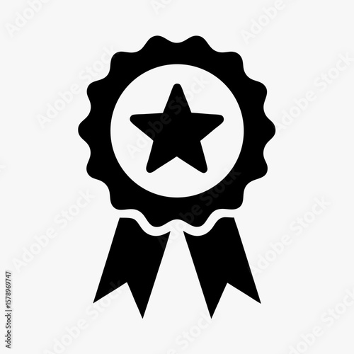 Award Ribbon Rosette with Star Icon - Quality and Achievement Badge