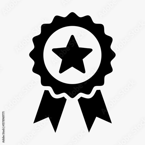 Award Ribbon Rosette with Star Icon - Quality and Achievement Badge