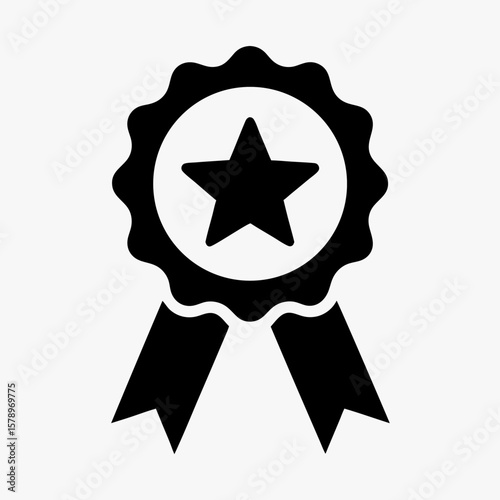 Award Ribbon Rosette with Star Icon - Quality and Achievement Badge
