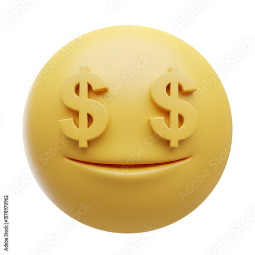 Illustration Yellow Emoji with Dollar Sign Eyes on Transparent Background