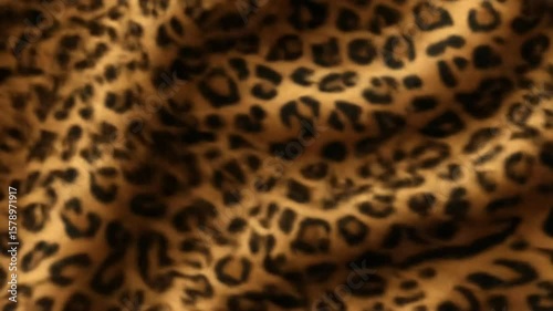 Leopard print fabric, draped,  soft, warm tones.  Close-up view of the pattern