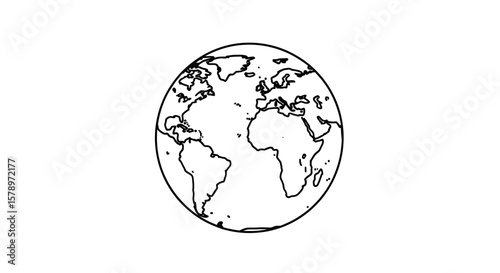Black and White Outline World Globe Icon