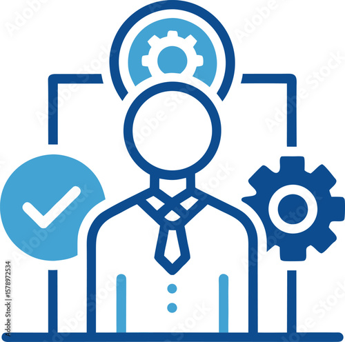 Business team with gears collaborating on a social network diagram, symbolizing connected information and technological teamwork