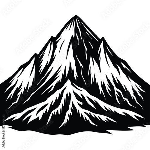 Jagged mountain peak silhouette black and white
