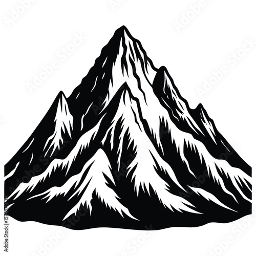 Jagged Peaks Black White Silhouette mountain