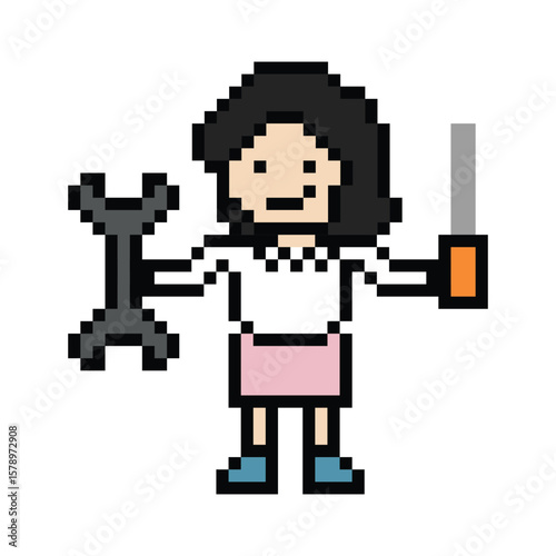 Cartoon cute pixel 8bit character engineer man fix problem improvement for decoration 8 bit male boy male engineer solve problem character game png vector.