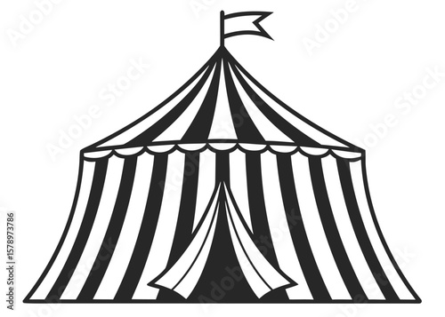 Black and White Vector Silhouette of Classic Striped Circus Tent for Event and Entertainment Themes