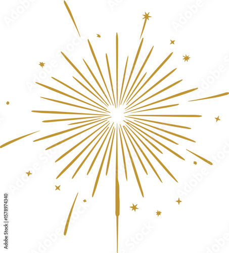 Gold fireworks on white background, Modern simple style confetti firework celebration banner clipart vector for Xmas, new year, holiday, birthday, anniversary, victory, party, carnival