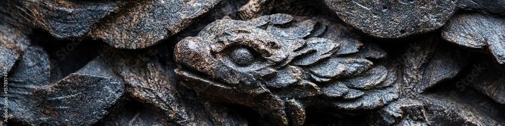 Fototapeta premium Stone Carving of Dragon Head and Scaled Texture