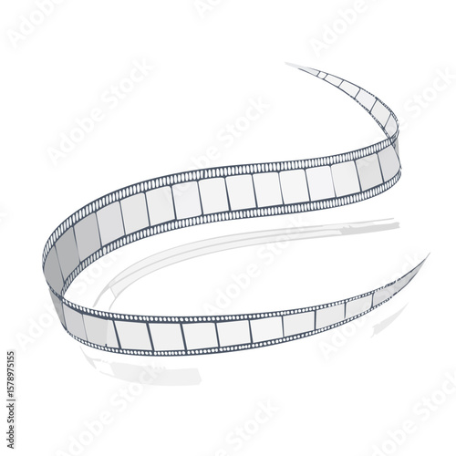 Film strip illustration swirling abstractly on a black background creating a dynamic sense of motion.