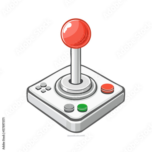 Retro gaming joystick illustration with buttons and control stick for arcade games or digital entertainment systems vector art