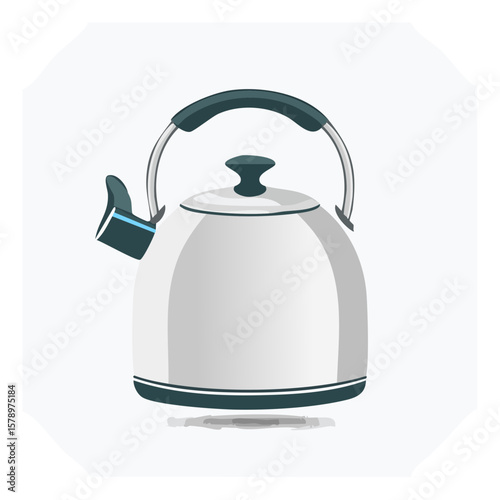 Silver kettle illustration for hot drinks Simple kitchenware on white background
