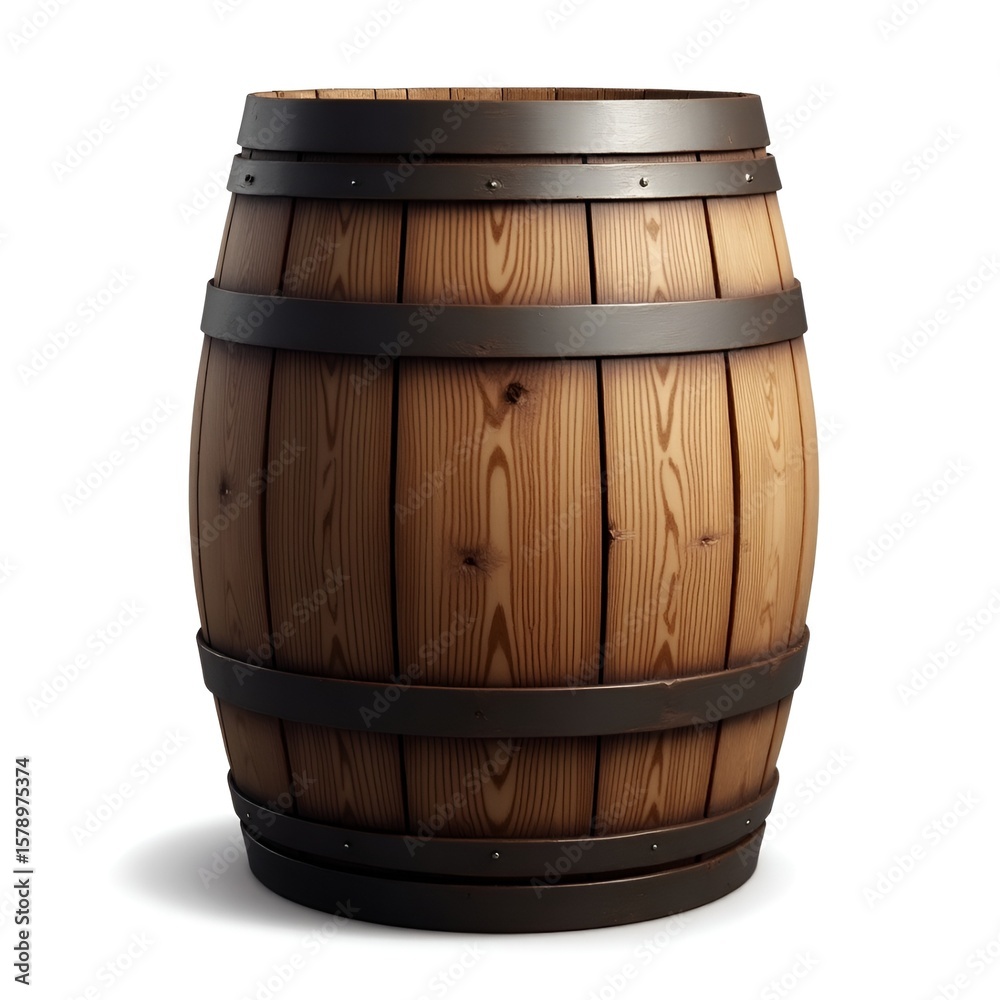 Fototapeta premium Old Wooden Oak Barrel Isolated on White or Transparent Background