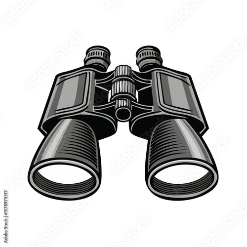Binoculars illustration focusing tool optical instrument for observation watching view finding clarity with gray shades on black background