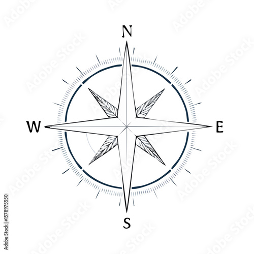 Compass rose illustration on black backdrop navigation direction concept