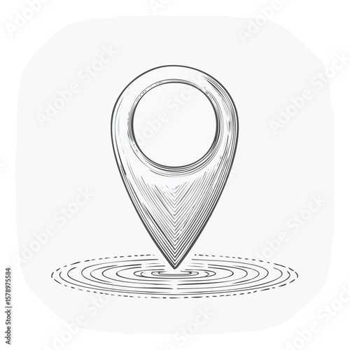 Map marker pin doodle with ripple effect indicating location graphic illustration GPS navigation destination cartography design