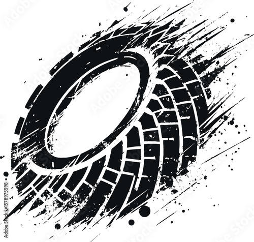 Dynamic Abstract Artwork of a Stylized Tire in Modern Grunge Style