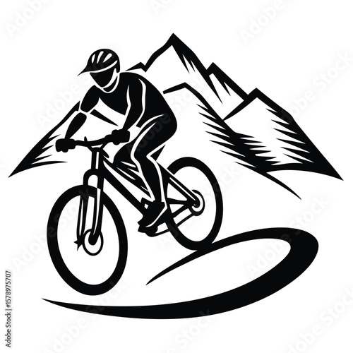 Mountain biker descending steep terrain mountain biking