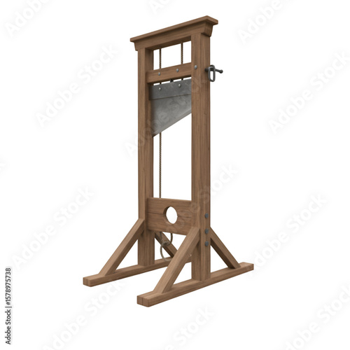 Vintage Wooden Guillotine with Sharp Blade for Execution Illustration