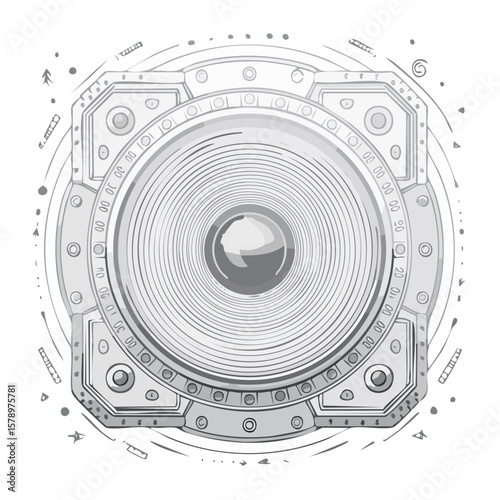 Abstract futuristic technology device with geometric elements and cosmic details