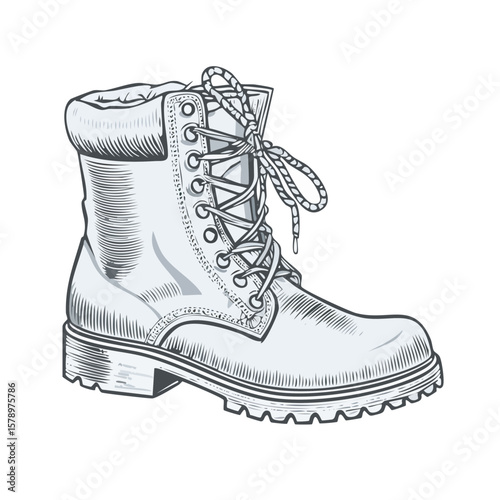 Vintage Style Work Boot Illustration High Cut Lace Up Leather Footwear Fashion Apparel