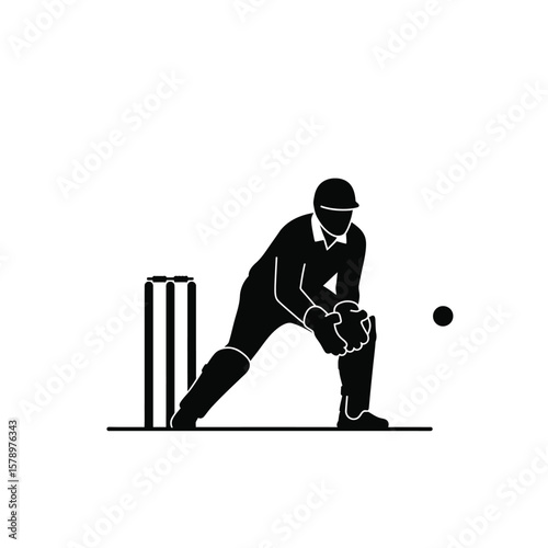 Cricket Catcher Silhouette: A silhouette captures a cricket game's essence, showcasing a focused fielder poised to catch the ball during a crucial moment.